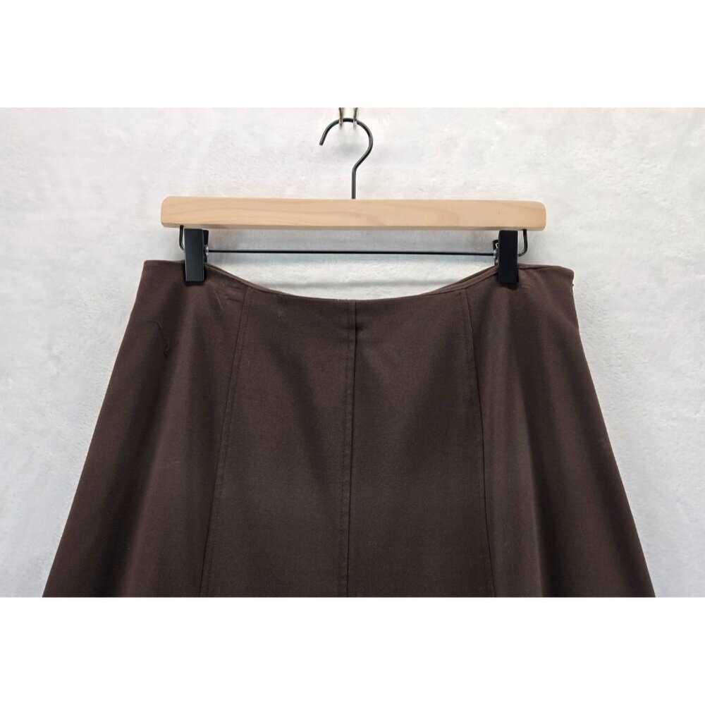 Dressbarn Brown Career Wear Skirt Midi  Flare Godet Insterts Bandless Waist - Picture 2 of 10